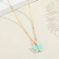 Assorted charm chain necklace with pink hearts and butterflies.